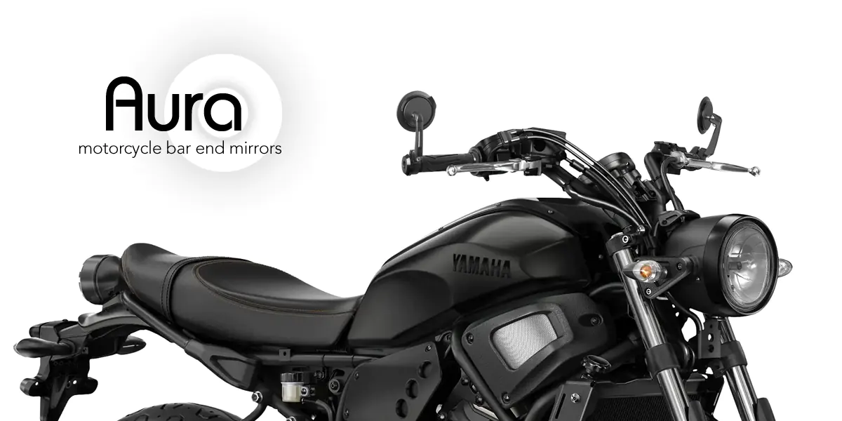 Super thin motorcycle bar end mirrors - Aura. Cafe racer style, low profile look.