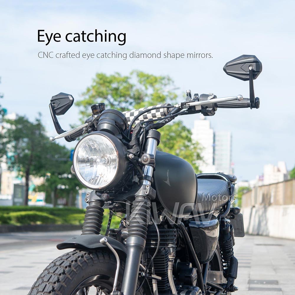Smoke & Mirrors V1  黒 Kawasaki 70's Style Black Mirror - Short Stem - 10mm