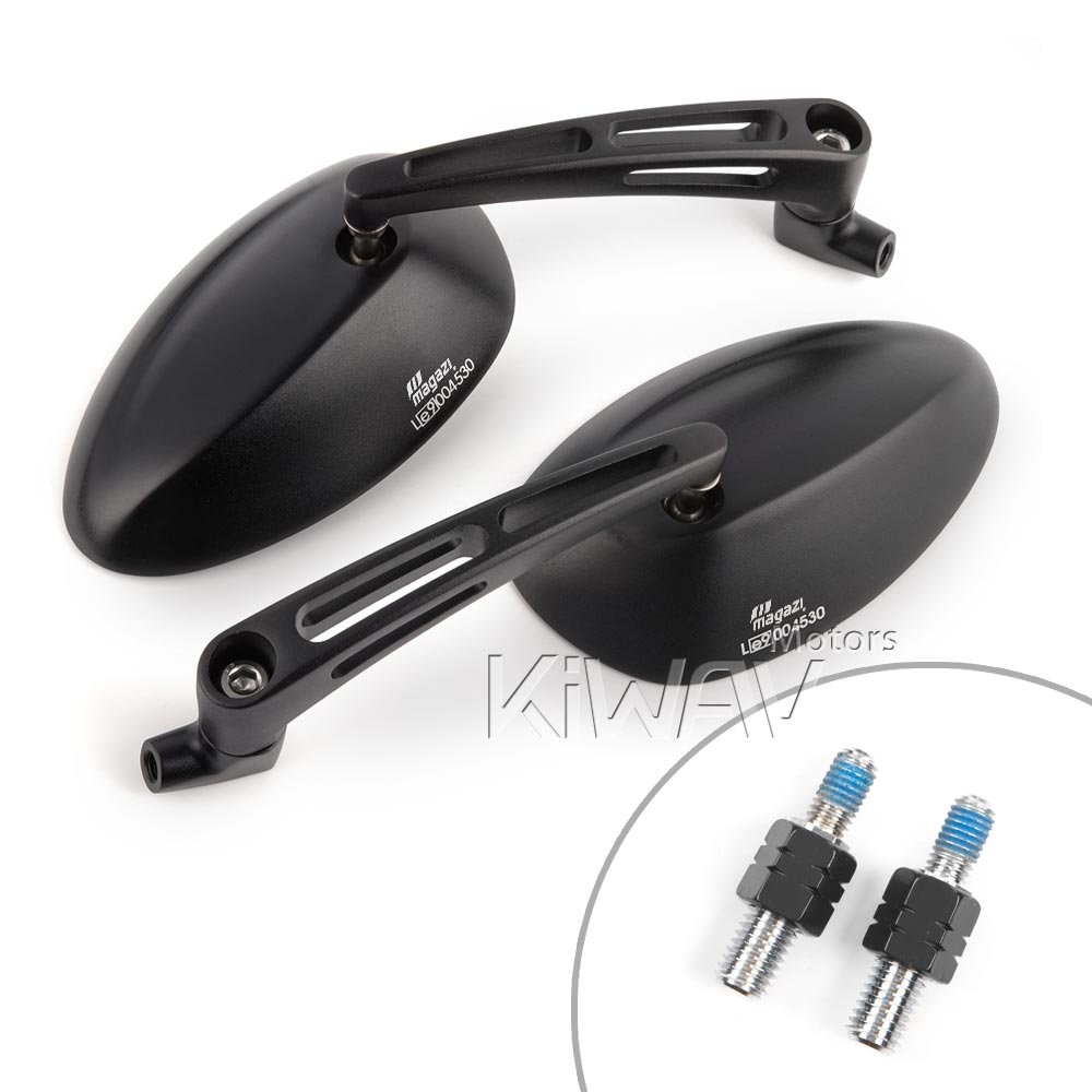 BMWに対応: バイクミラー オーバル 黒 スロット付き柄 M10 1.5ピッチ