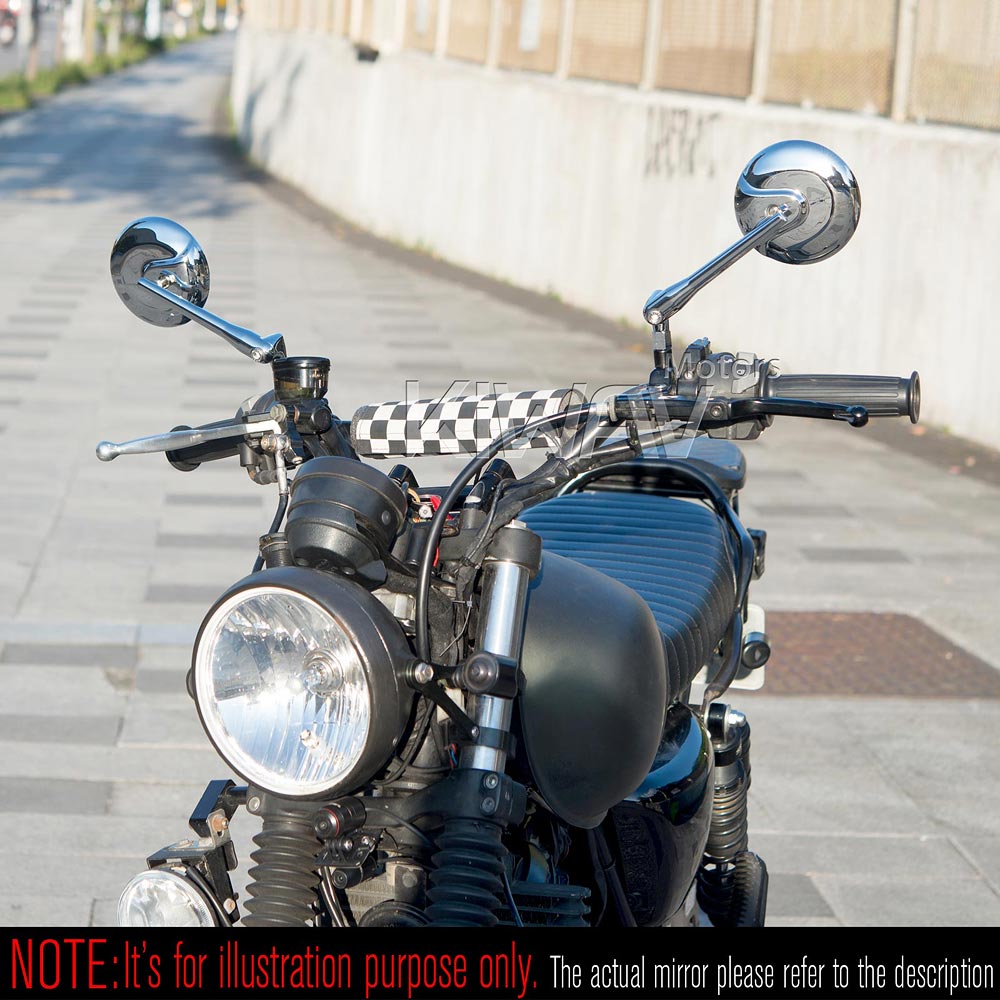 レトロ  鏡 Fairing mirrors black Retro round convex black base fits