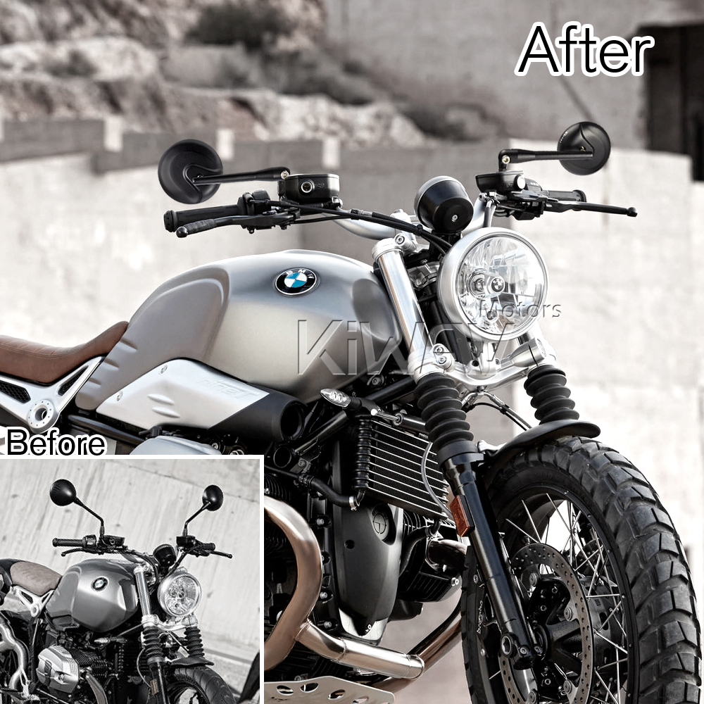 KiWAV MAGAZI マガジ レトロ バイクミラー bmw rninet for BMW: Retro black mirrors compatible with BMW