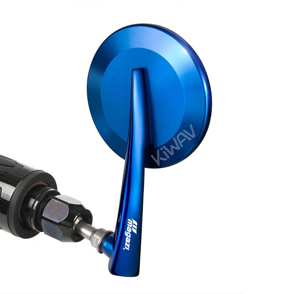 2.5 Inch round CNC aluminum convex bar end mirror blue left hand for Royal Enfield