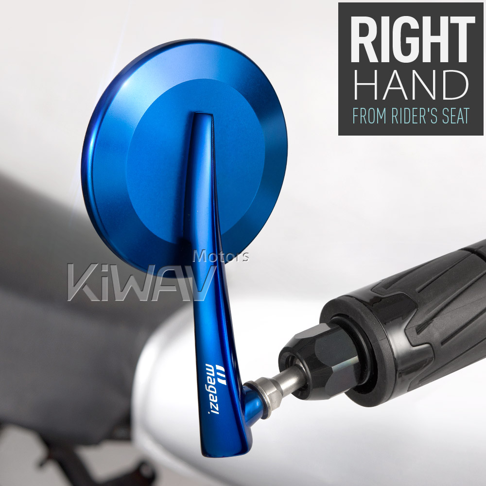 バーエンド: バーエンドミラー 65N 青 右側 8mmネジ式 / 13-21mm中空式