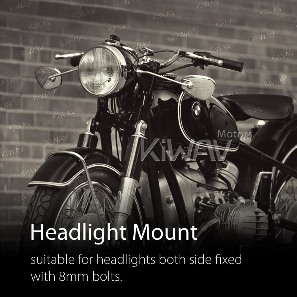 BMWに対応: バイクミラー スタン 方型 クロム ヘッドライト取付