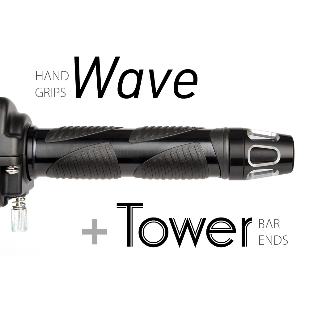 Wave grips black with silver Tower black base bar ends