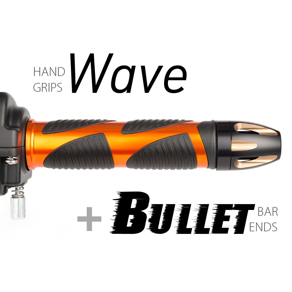 Wave grips orange with Tgold Bullet black base bar ends