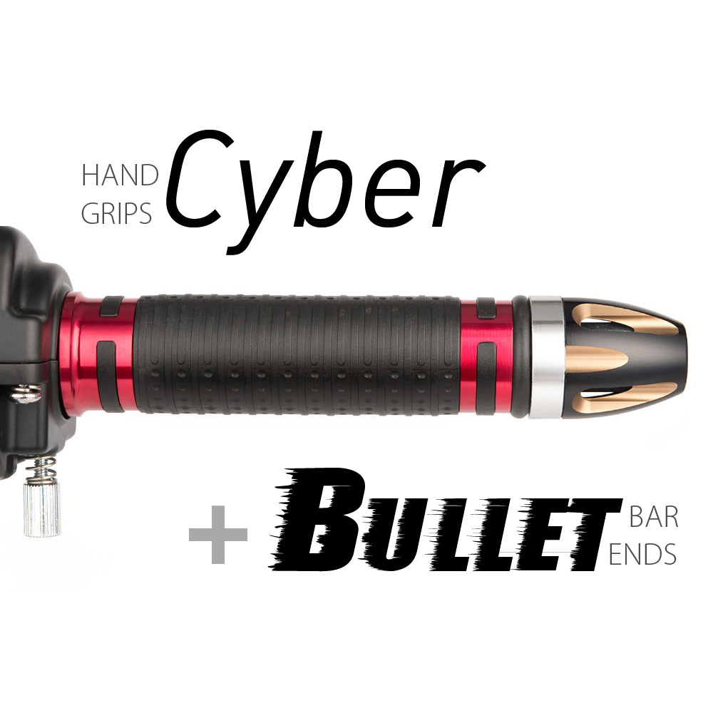 Cyber grips red with Tgold Bullet silver base bar ends