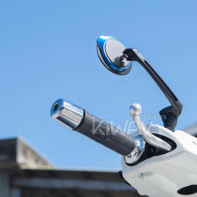 Aura blue mirrors compatible with most modern Vespa models, GTS/ GTV/ LX/ LT/ LXV/ S