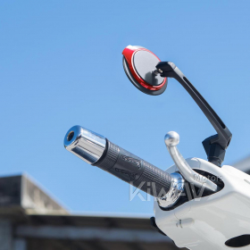 Aura red mirrors compatible with most modern Vespa models, GTS/ GTV/ LX/ LT/ LXV/ S