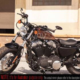 Horus black bar end mirrors compatible with Harley Sportster Dyna Softail XG street