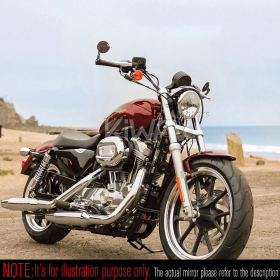 Aura red bar end mirrors compatible with Harley Sportster Dyna Softail XG