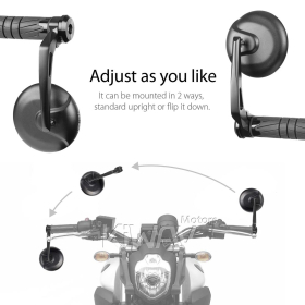 Retro black heavy weight bar end mirrors compatible with Harley Sportster Dyna Softail XG street