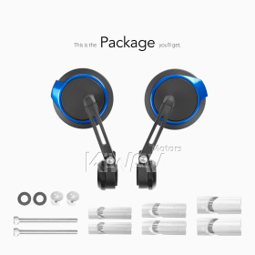 Aura blue heavy weight bar end mirrors compatible with Harley Sportster Dyna Softail XG street