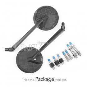 Mamba round glossy carbon mirrors compatible with M10 metric bike & Harley Davidson