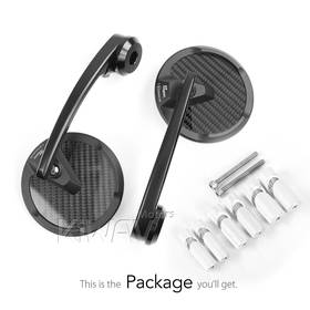 Mamba round glossy carbon heavy weight bar end mirrors for 7/8, 1, 1-1/4 Inch hollow end handlebars