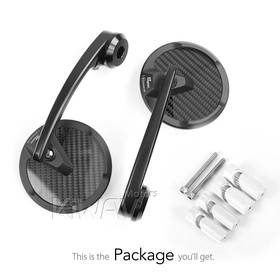 Mamba round glossy carbon heavy weight bar end mirrors for 1, 1-1/4 Inch hollow end handlebars