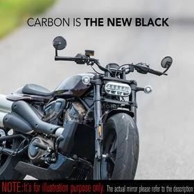 バーエンドミラー　マンバ　丸型　光沢仕上げカーボンファイバー　ヘビーウェイト　2021以降のハーレーSportster S Nightsterに取付可能