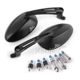 Oval black mirrors compatible with M10 metric bike & Harley Davidson