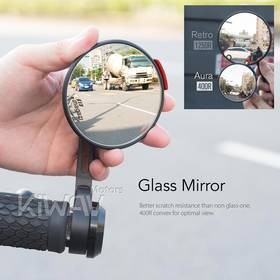 Aura red bar end mirrors compatible with BMW M8 threaded handlebar
