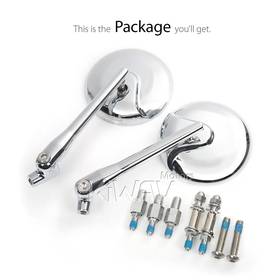 Retro chrome mirrors compatible with M10 Metric Bike & Harley Davidson