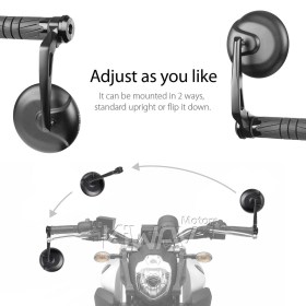 Retro black heavy weight bar end mirrors compatible with BMW