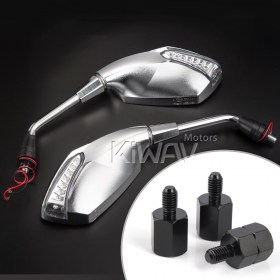 Fist sandblasting chrome LED mirrors for 8mm scooters and motorcycles