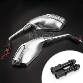 Fist sandblasting chrome LED mirrors compatible with Triumph with 25mm handlebar and go-through mounts