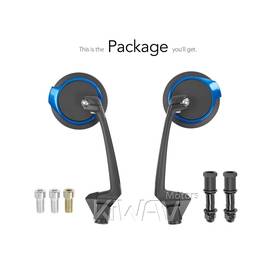 Aura blue motorcycle mirrors compatible with Triumph 25mm handlebar and go-through mounts