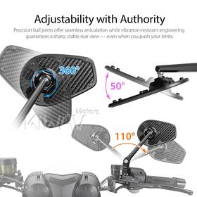 MambaX glossy carbon fiber motorcycle mirrors 10mm 1.5 pitch a pair compatible with most BMW