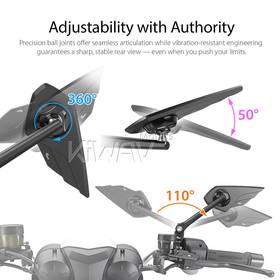 Wisp black mirror LH compatible with Triumph 25mm handlebar and go-through mounts