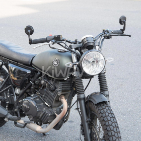 Aura black bar end mirrors compatible with Triumph water-cooled motorcycles