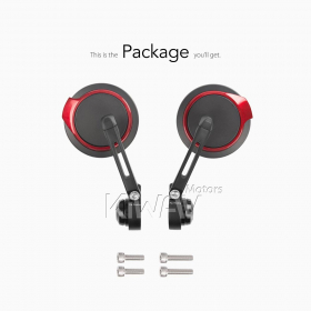 Aura red bar end mirrors compatible with Triumph water-cooled motorcycles