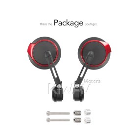Aura red heavy weight bar end mirrors compatible with BMW M12 threaded handlebar