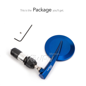 2.5 Inch round CNC aluminum convex bar end mirror blue left hand for 7/8 Inch handlebars