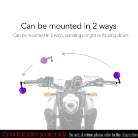 2.5 Inch round CNC aluminum convex bar end mirror purple left hand for 7/8 Inch handlebars