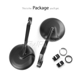 Retro black bar end mirrors for 7/8, 1 Inch handlebars clamp-on type