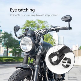 4Rizz black bar end mirrors for 7/8, 1 Inch handlebars clamp-on type