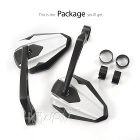 4Rizz white bar end mirrors for 7/8, 1 Inch handlebars clamp-on type