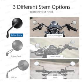 Eclipse black steel short stem mirrors for 8mm scooters and motorcycles