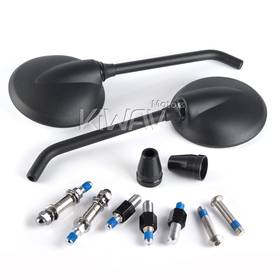Roundie black mirrors compatible with M10 metric bike & Harley Davidson
