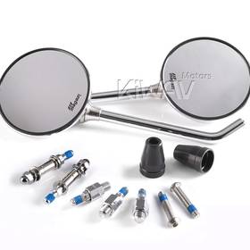 Roundie chrome mirrors compatible with M10 metric bike & Harley Davidson