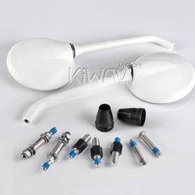Roundie white mirrors compatible with M10 metric bike & Harley Davidson