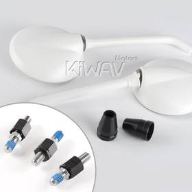 Roundie white mirrors for 8mm scooters and motorcycles
