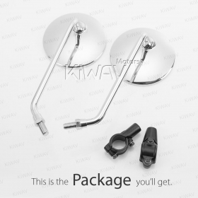 ATV mirrors super round chrome for 7/8 Inch handlebar with forged black aluminum clips
