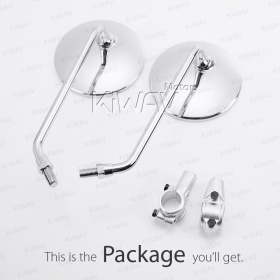 ATV mirrors super round chrome for 7/8 Inch handlebar with forged silver aluminum clips