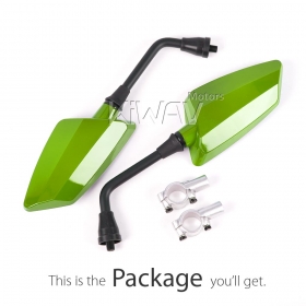 ATV mirrors hawk green for 7/8 Inch handlebar with forged silver aluminum clips