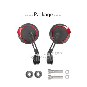 Aura red bar end mirrors compatible with BMW M10 threaded handlebar