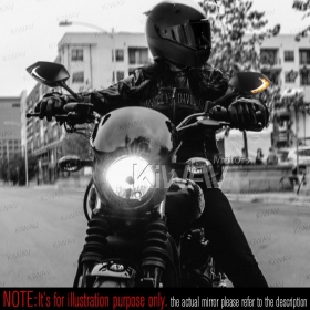 二色LED付きバイクミラー　ルシファー　黒　流れるタイプ　ハーレーStreet 500/750用