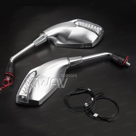 Fist sandblasting chrome LED mirrors for M10 metric bike with auxiliary LED running light