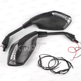 Fist carbon LED mirrors for M10 metric bike with auxiliary LED running light